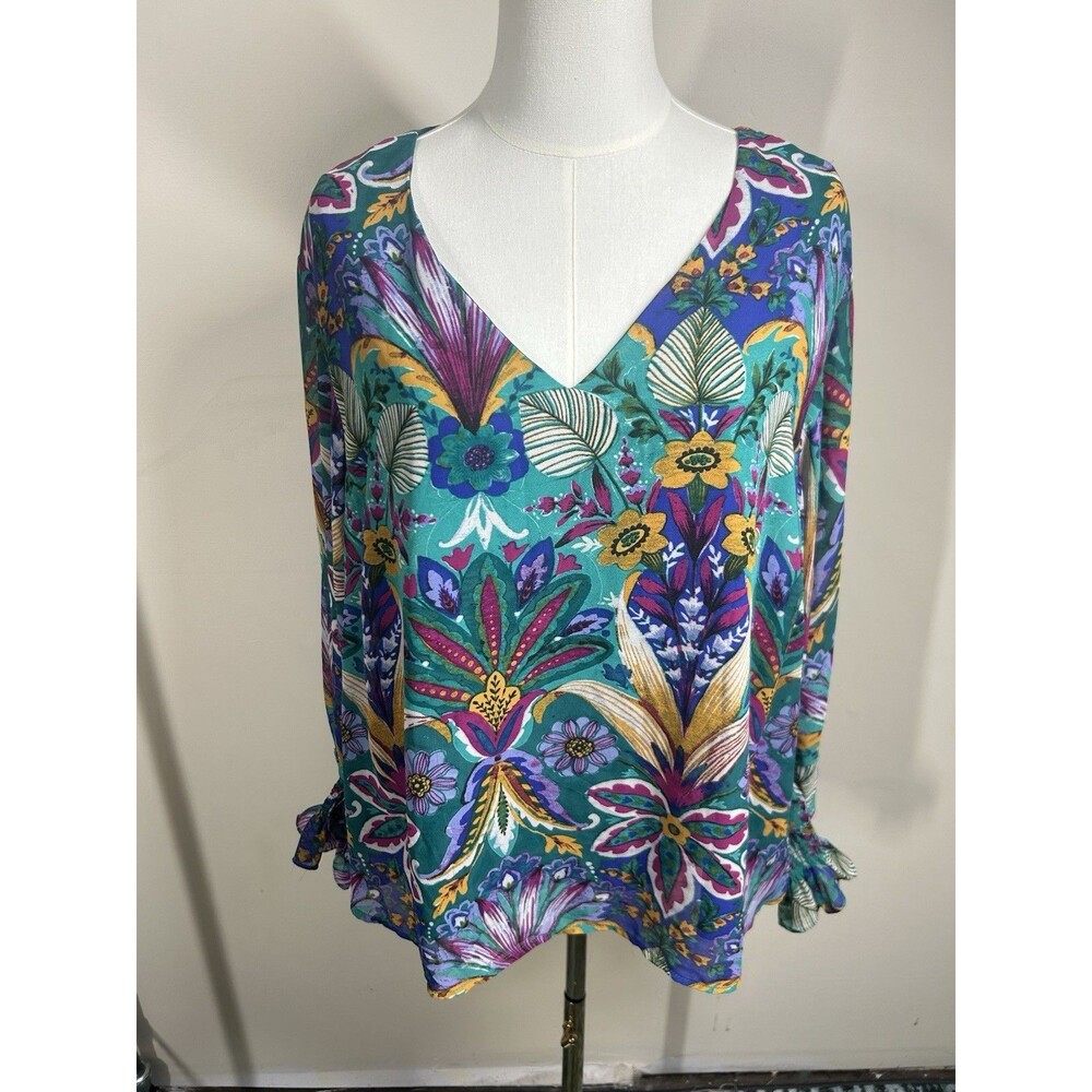 Nicole Miller Women's Top Plus 3X Lined Multicolor Floral Elastic Rufflr Slv 262
